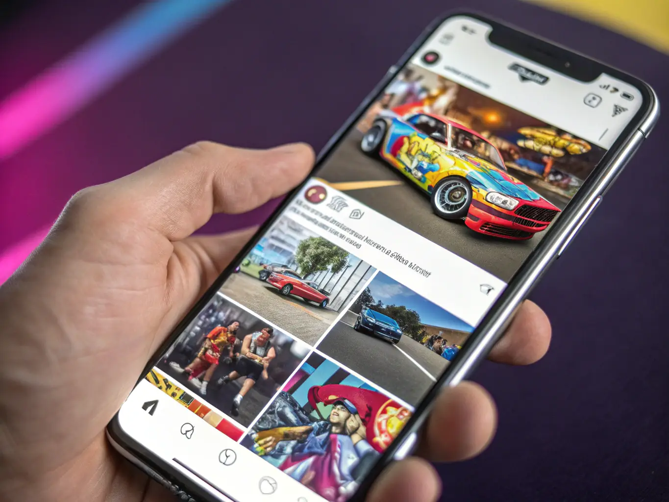 A vibrant social media feed showcasing engaging automotive content, community interaction, and brand promotion.