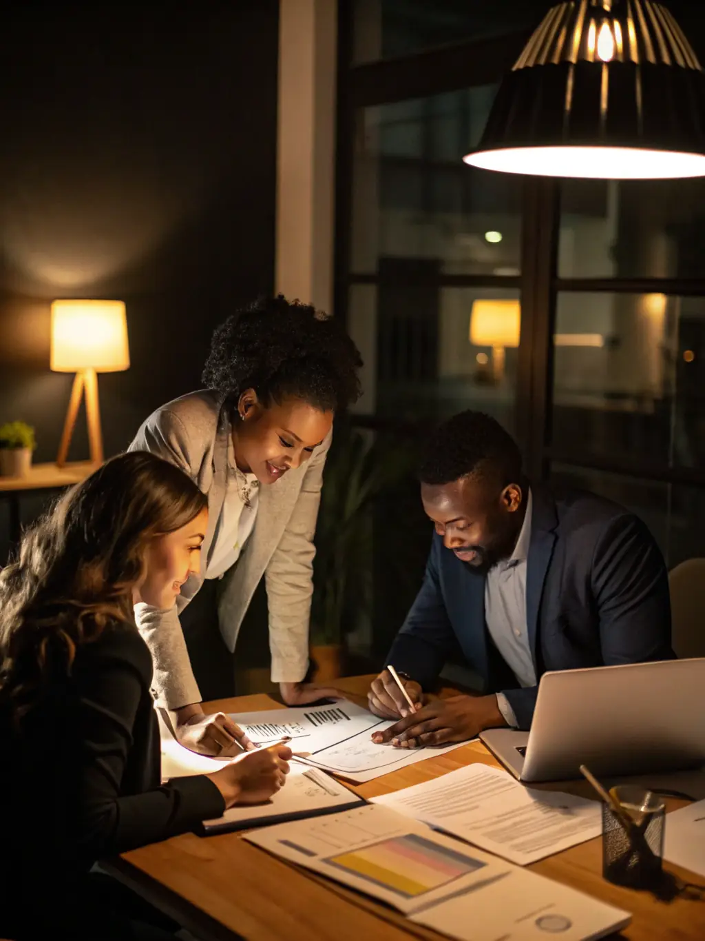 A professional consultant reviewing vehicle export documents with a client, with a backdrop of international shipping containers, symbolizing Can Cars LLC's vehicle export consulting expertise.